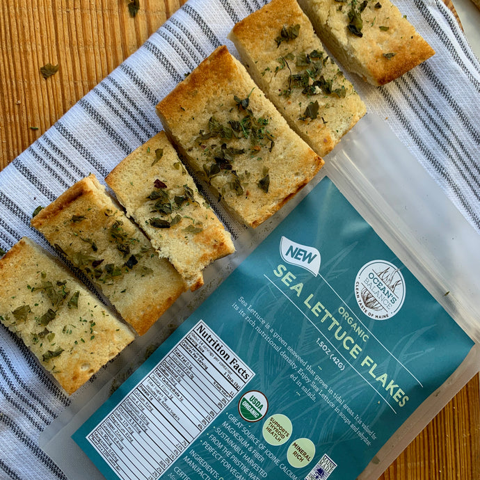 Garlic Bread topped with Sea Lettuce
